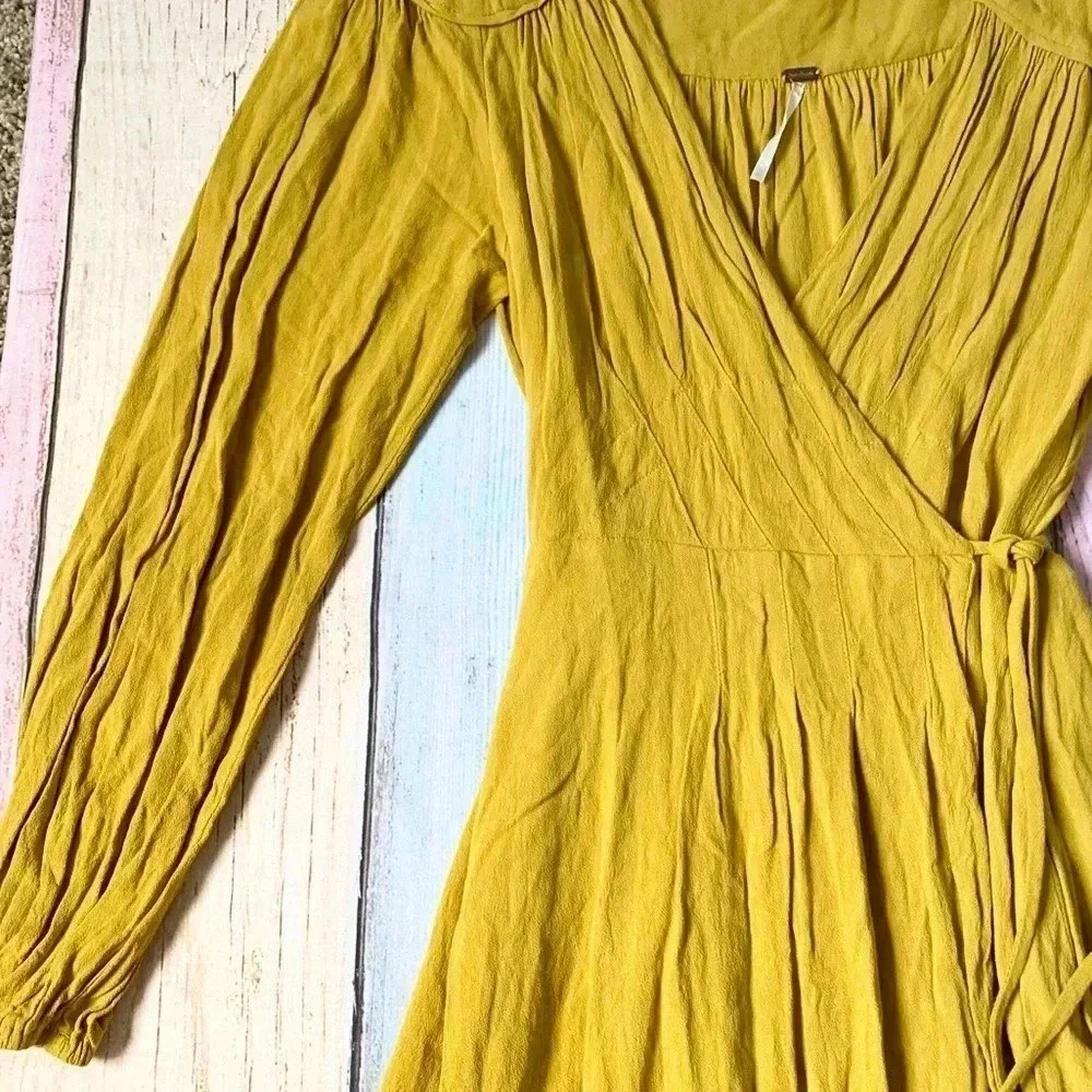 Yellow free people long sleeve wrap around mini dress size xs - Picture 7 of 12